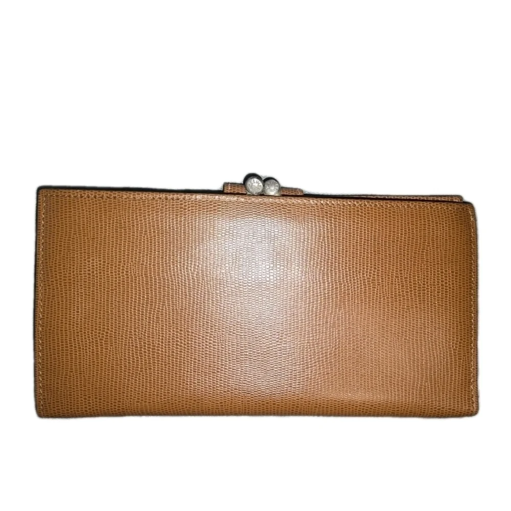Unique Celine Tan Women's Long Wallet With Kisslock Coin Purse